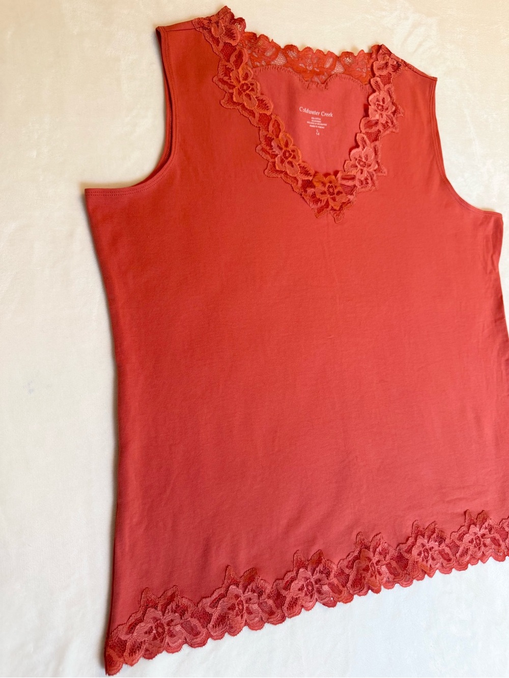 Coldwater Creek Women’s Coral Sleeveless Tank with Lace Trim